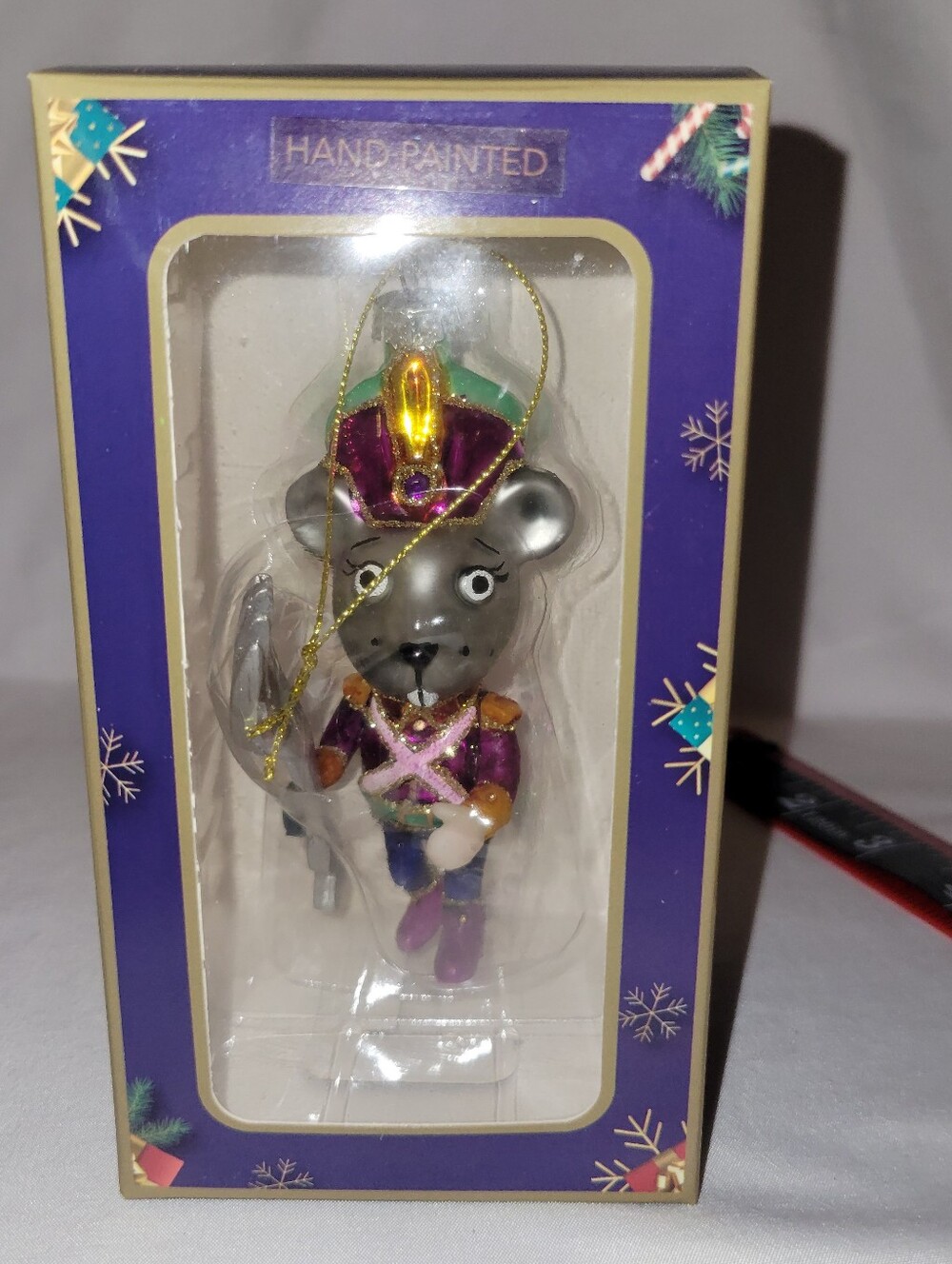 Hand-Painted Purple & Gold Nutcracker Mouse Ornament - Decorative Pet Figurine
